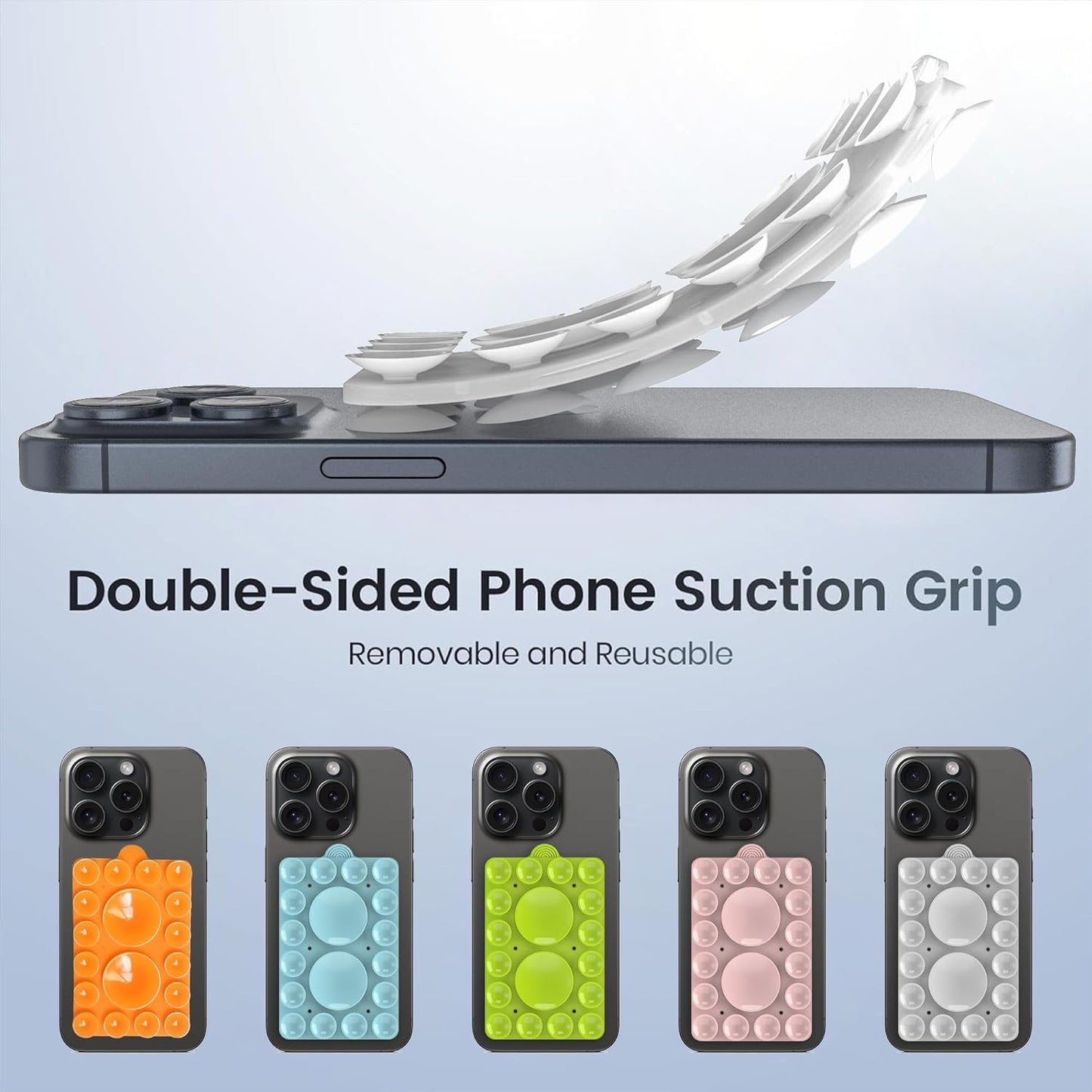 Silicone Suction Phone Holder Mount,Silicon Adhesive Phone Accessory for iPhone and Android, Hands-Free Mirror Shower Phone Holder,TikTok Videos and Selfies (Transparent 2Pack, Double Sided)