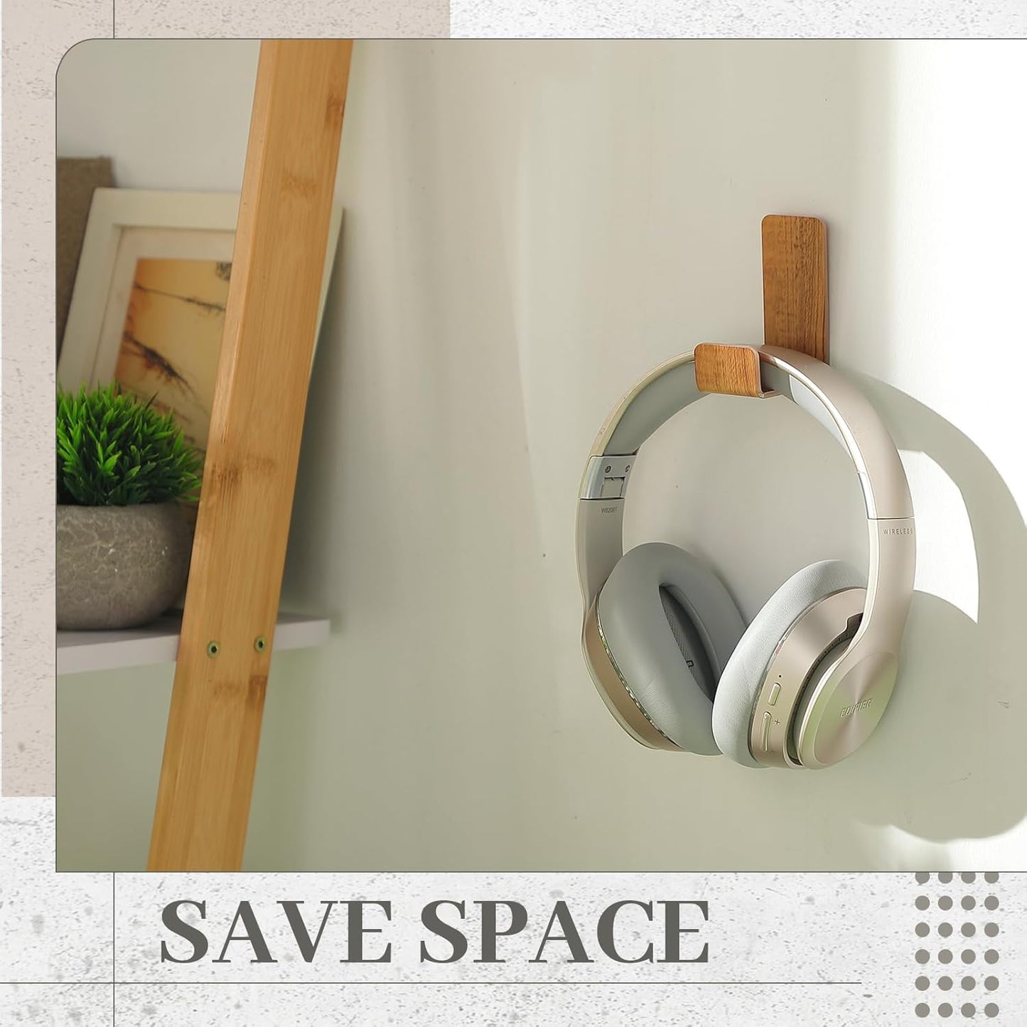 Weewooday 4 Pieces Headphone Hanger Holder Desk Adhesive Headphone Hook Wall Mount Headset Stand Acrylic Holder with Glues for General Purpose Game Earphone(Wood Grain Color)