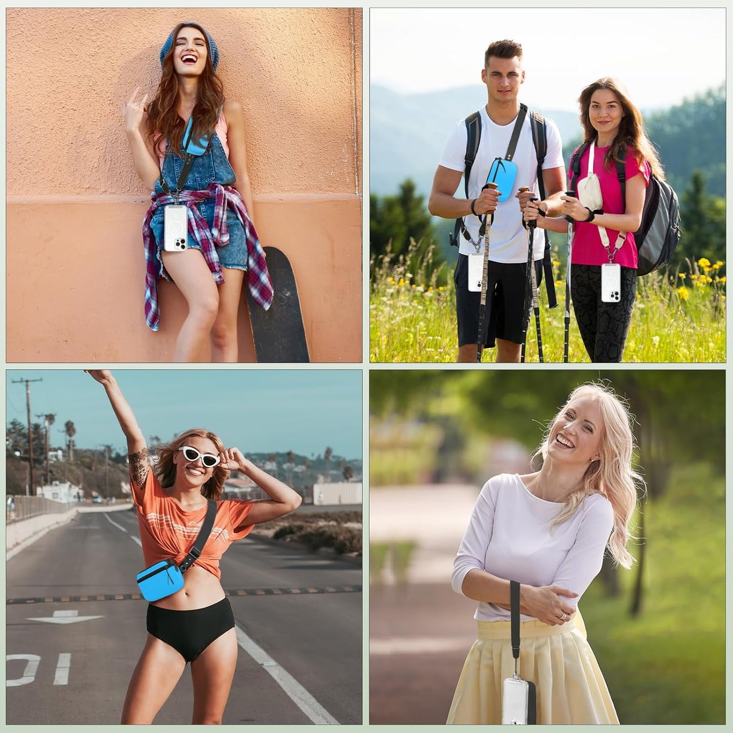 Clip and Go Strap for Phone with Wallet Crossbody, Adjustable Phone Lanyard with Detachable RFID Wristlet Wallet & Ultra-Thin 360° Rotatable Metal Tabs for All Smartphones (Blue)