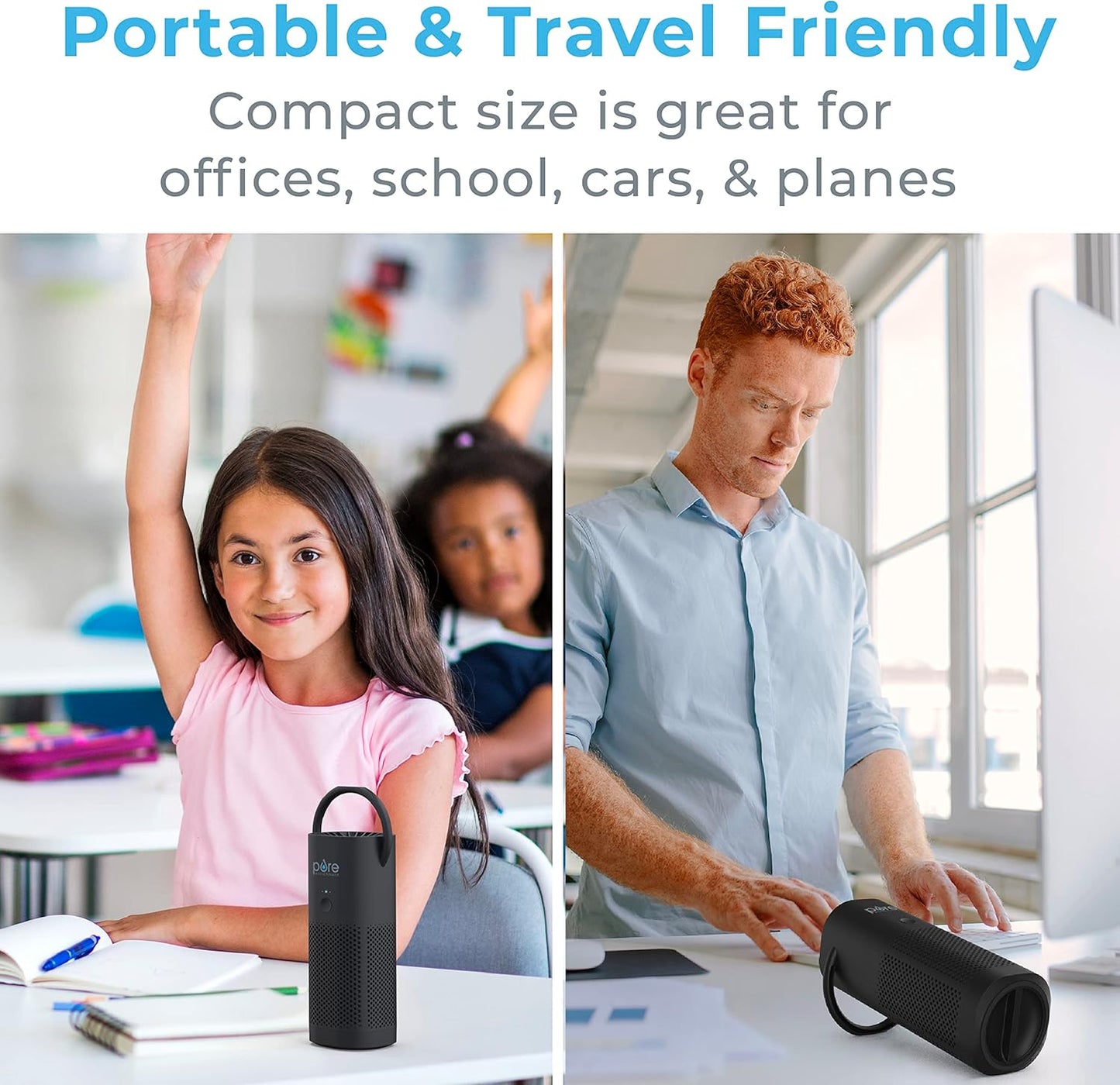 Pure Enrichment PureZone Mini Portable Air Purifier - Cordless True HEPA Filter Cleans Air & Eliminates 99.97% of Dust, Odors, & Allergens Close to You - Cars, School, & Office (Black)