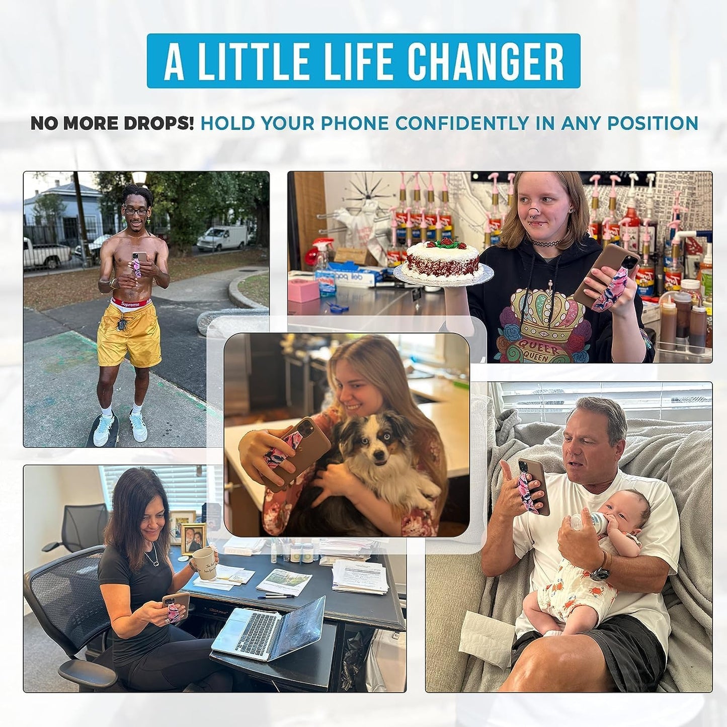 Phone Grip Strap - Pack of 2 Reversible Finger Holder for Phone Back, Customizable Anti-Slip Design, Wireless Charging Compatible Detachable Holder for iPhone - Pandamodium