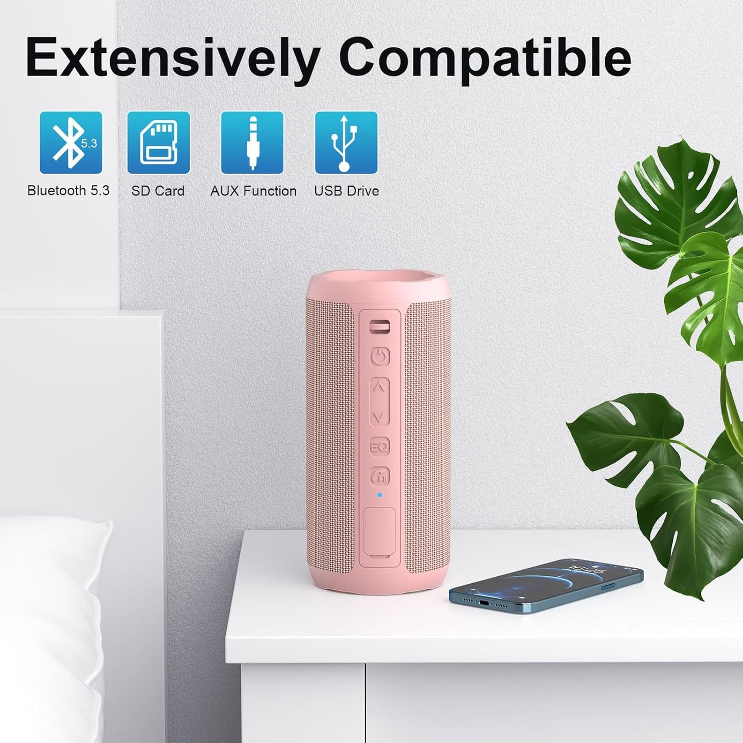 Ortizan Wireless Portable Bluetooth Speaker, IPX7 Waterproof, Dustproof and Rustproof, Powerful 24W Sound, Enhanced Bass, 30 Hour Battery, 360° Party Light, and Stereo Pairing (BT 5.3), Gifts - Pink