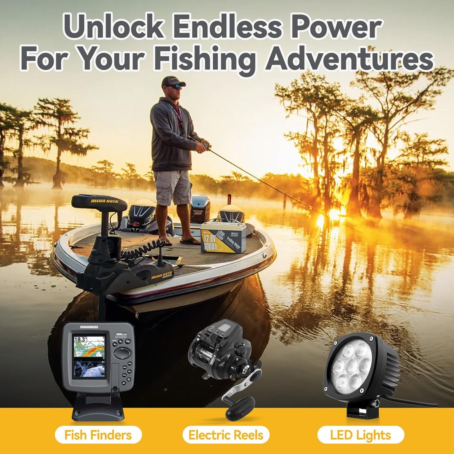 Power Queen 12.8V 100Ah LiFePO4, Upgraded Low Temperature Cut-off Function, Built-in 100A BMS, Grade A Battery Cell, Up to 15000+ Cycles, Perfect for Trolling Motor, Marine, RV and Off Grid