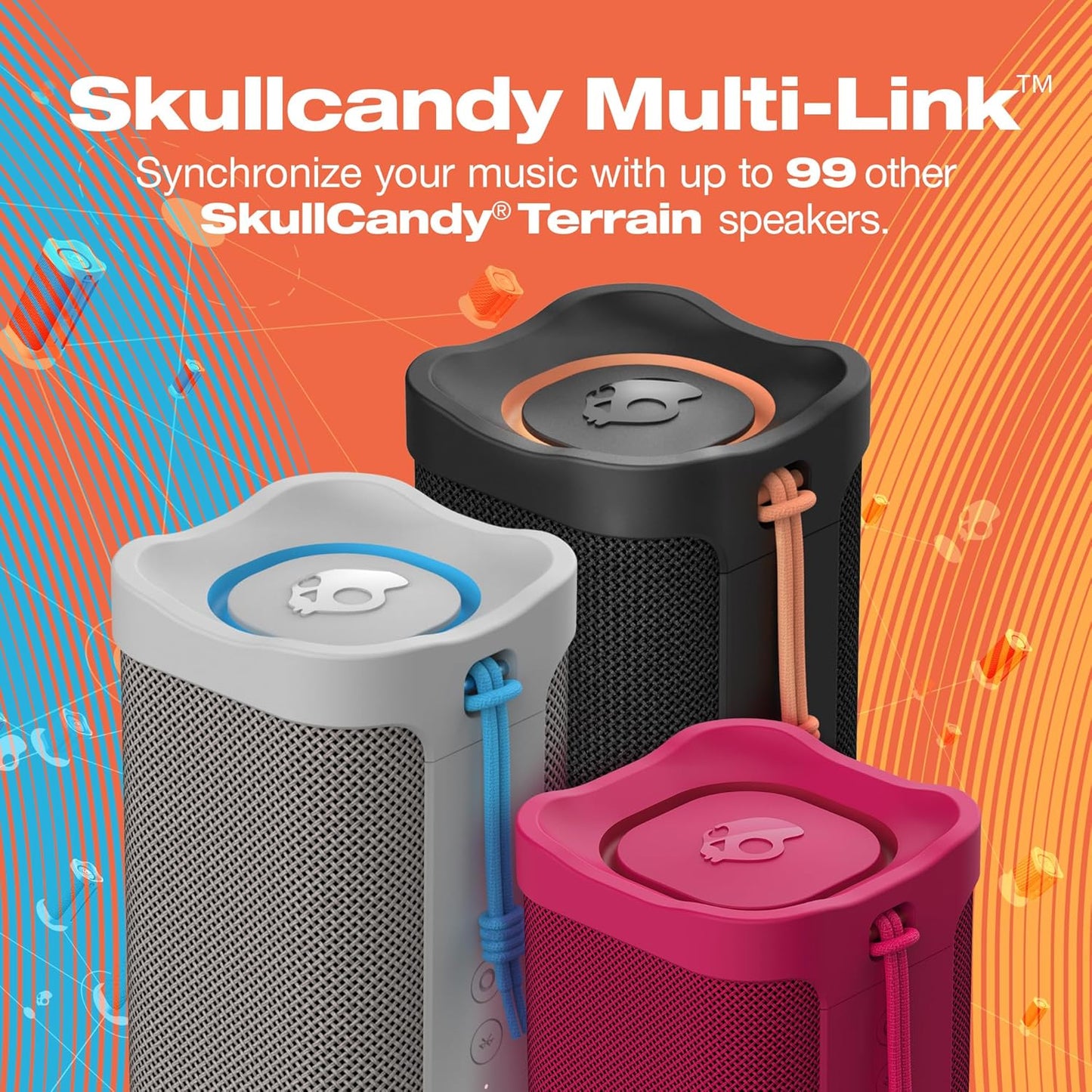 Skullcandy Terrain XL Wireless Bluetooth Speaker - IPX7 Waterproof Portable Speaker, 18 Hour Battery, Nylon Wrist Wrap, True Wireless Stereo (Black)