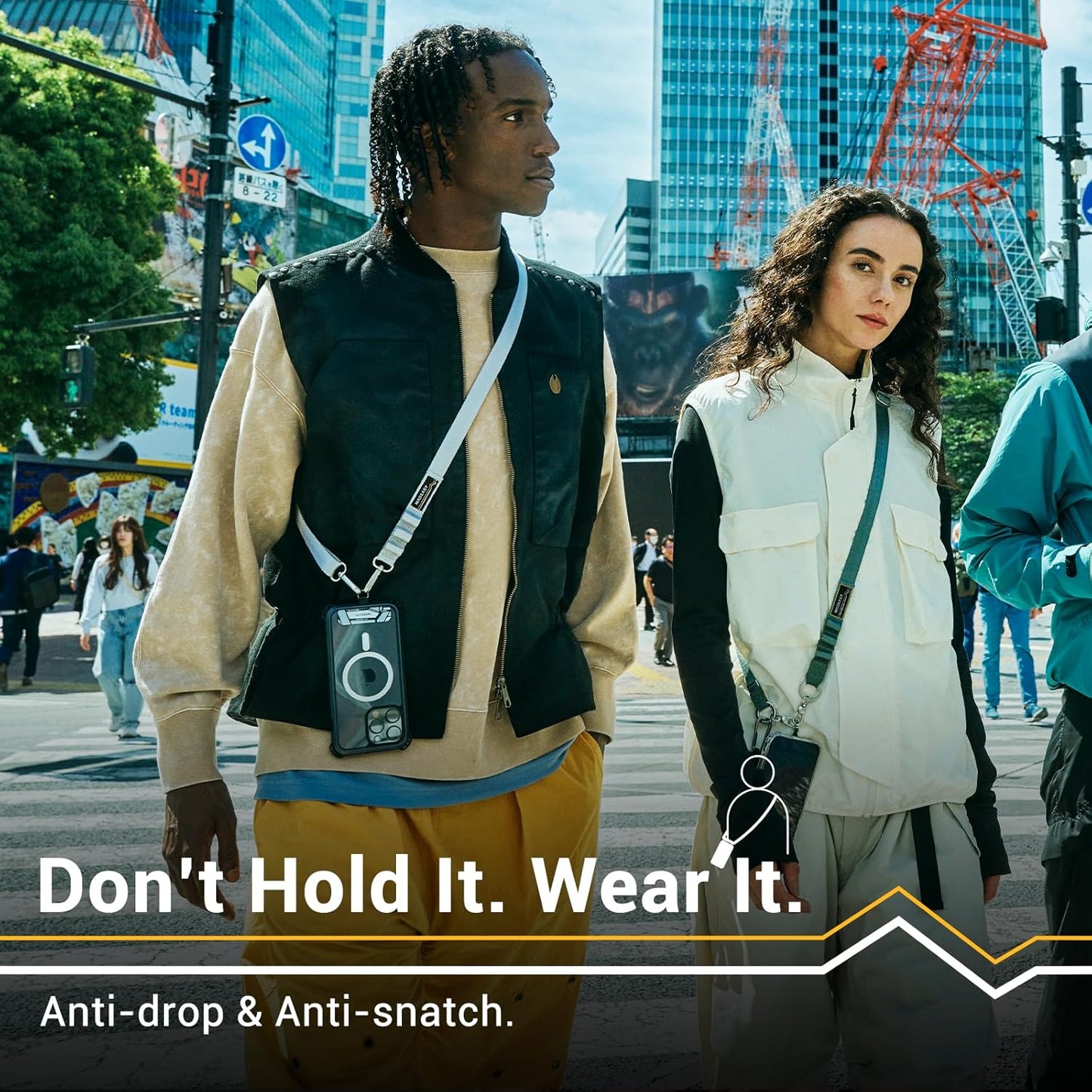 MAGEASY Universal Cell Phone Lanyard Crossbody - Anti-Theft Crossbody Phone Strap for iPhone 16 Pro Max & Most Smartphones, for Men & Women | 20mm (Misty Blue)