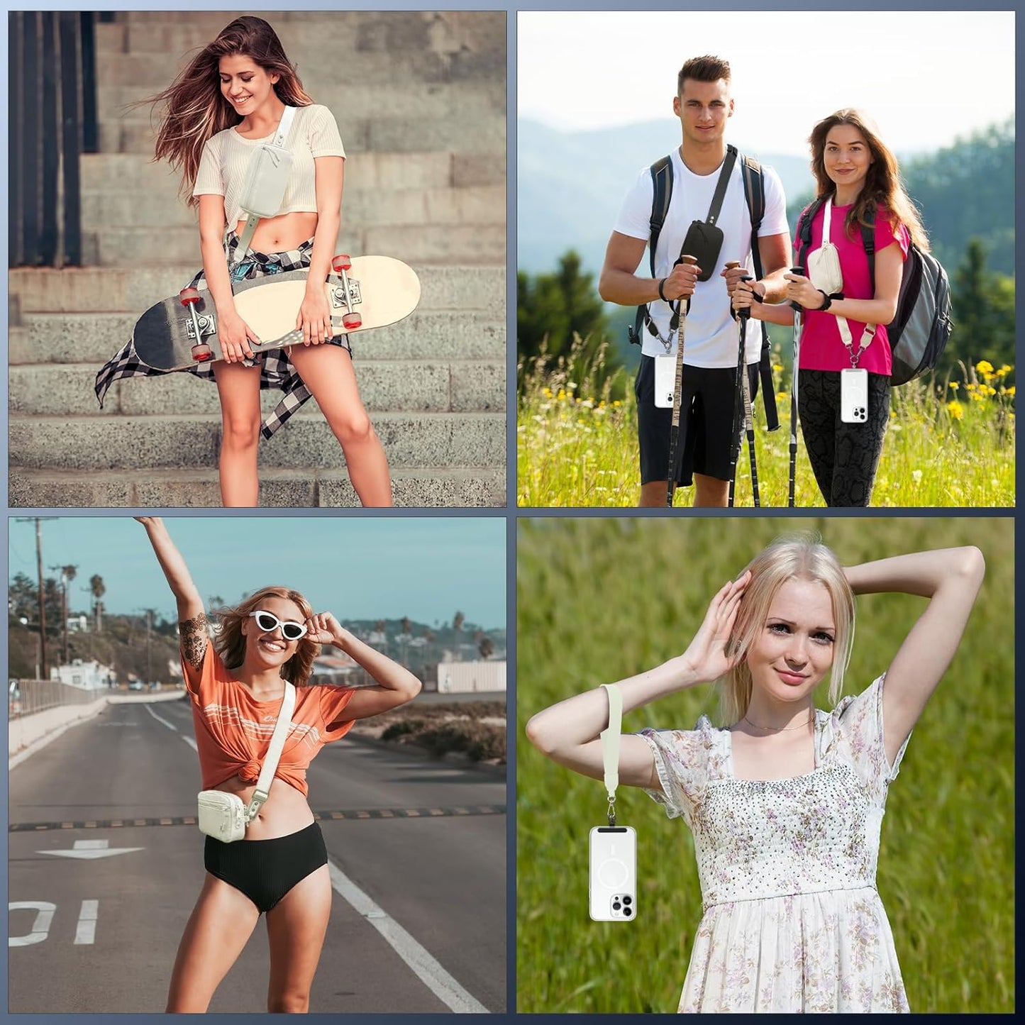 Clip and Go Strap for Phone with Wallet Crossbody, Adjustable Phone Lanyard with Detachable RFID Wristlet Wallet, Cream (L)