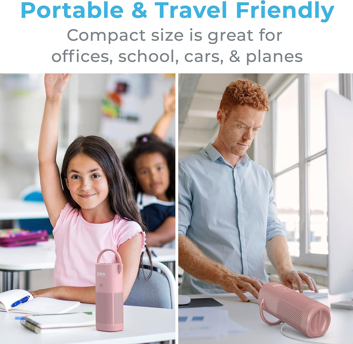 Pure Enrichment PureZone Mini Portable Air Purifier - Cordless True HEPA Filter Cleans Air & Eliminates 99.97% of Dust, Odors, & Allergens Close to You - Cars, School, & Office (Blush)