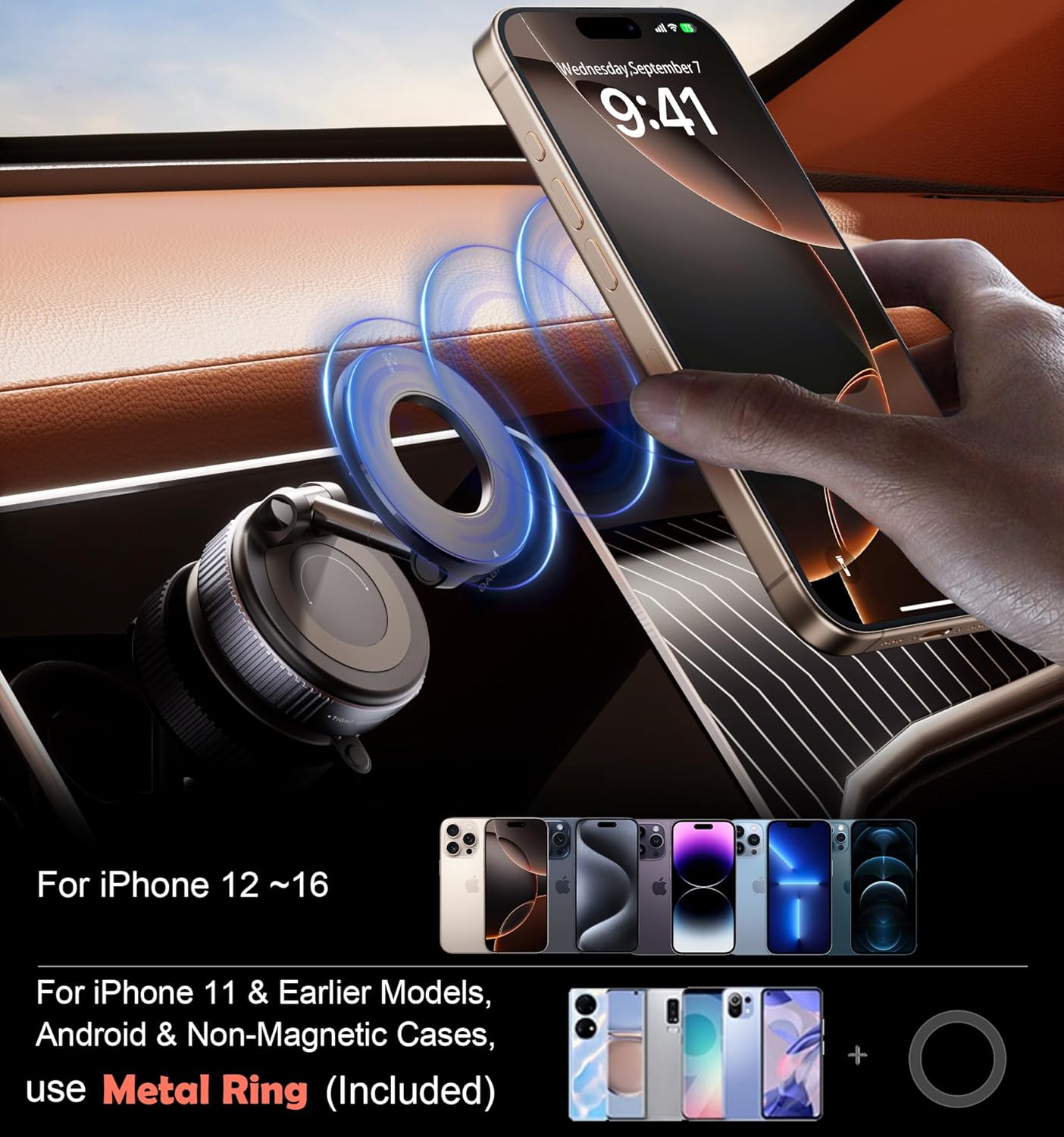 2026 Upgraded Vacuum Magnetic Car Phone Holder 360° Reinforced 96LBS Ultra Suction Cup Phone Mount for MagSafe Cell Phone Holders for Your Car/Gym/Mirror Mount for iPhone & Android