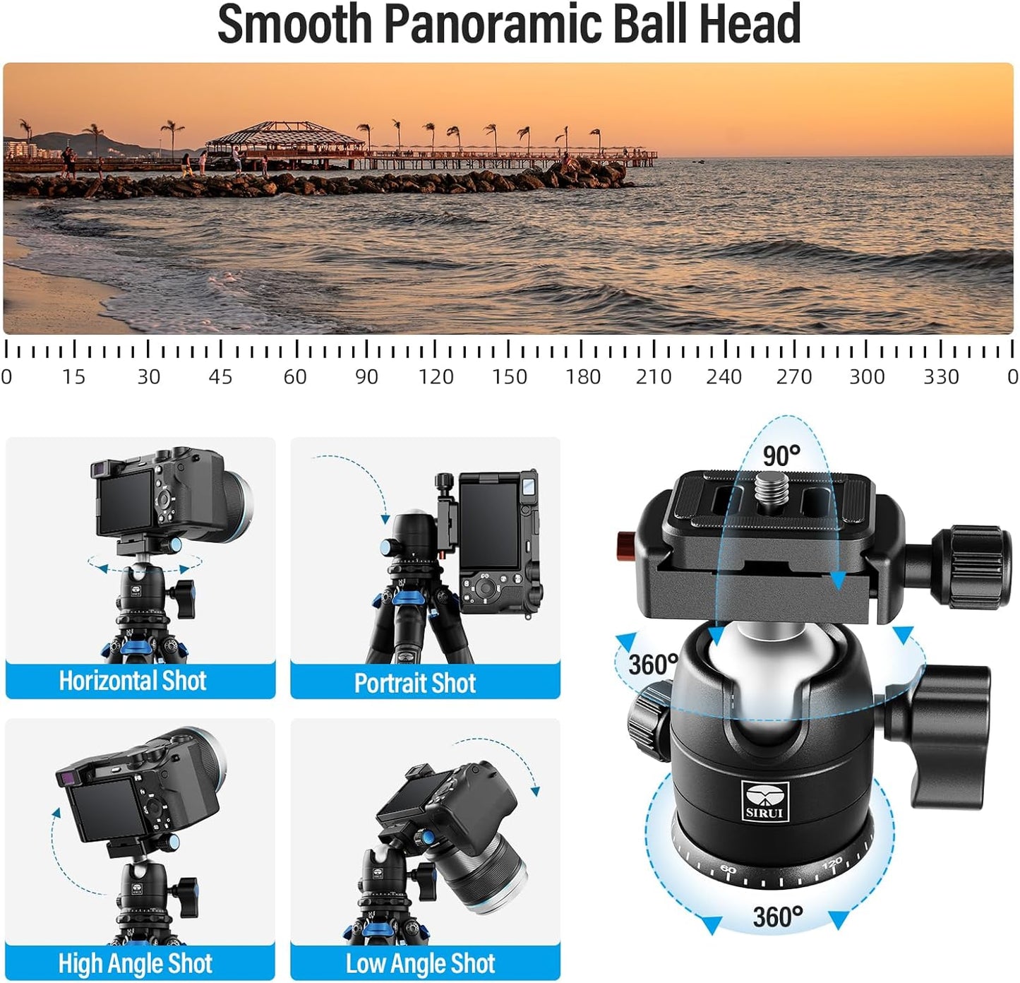 SIRUI Carbon Fiber Travel Tripod with 360° B-00K Arca-Swiss Ballhead, Mini Desktop Tripod for Mirrorless Cameras, Folded Height 12.1", Max Height 16.6″