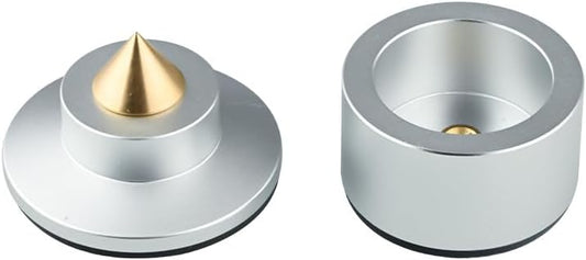 4Pcs Audio Speaker Foot Isolation Spikes Cone Pads Floor Protectors Shockproof Kit with Base Pad for Speaker,Subwoofer,Amplifier,Turntable,Recorder CD DAC with 3m Adhesive (Silver Spikes)