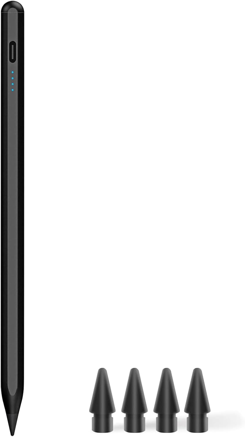 Stylus Pen for iPad 9th&10th - Type-c Charging Pencil for ipad Palm Rejection Active Pen Compatible with (2018-2025) Apple iPad 6/7/8/9/10/11(A16), Air 3/4/5/M2/M3, Mini 5/6, Pro 11"/12.9"/M4（Black）