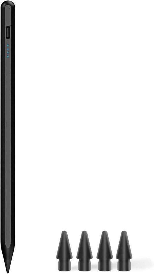 Stylus Pen for iPad 9th&10th - Type-c Charging Pencil for ipad Palm Rejection Active Pen Compatible with (2018-2025) Apple iPad 6/7/8/9/10/11(A16), Air 3/4/5/M2/M3, Mini 5/6, Pro 11"/12.9"/M4（Black）