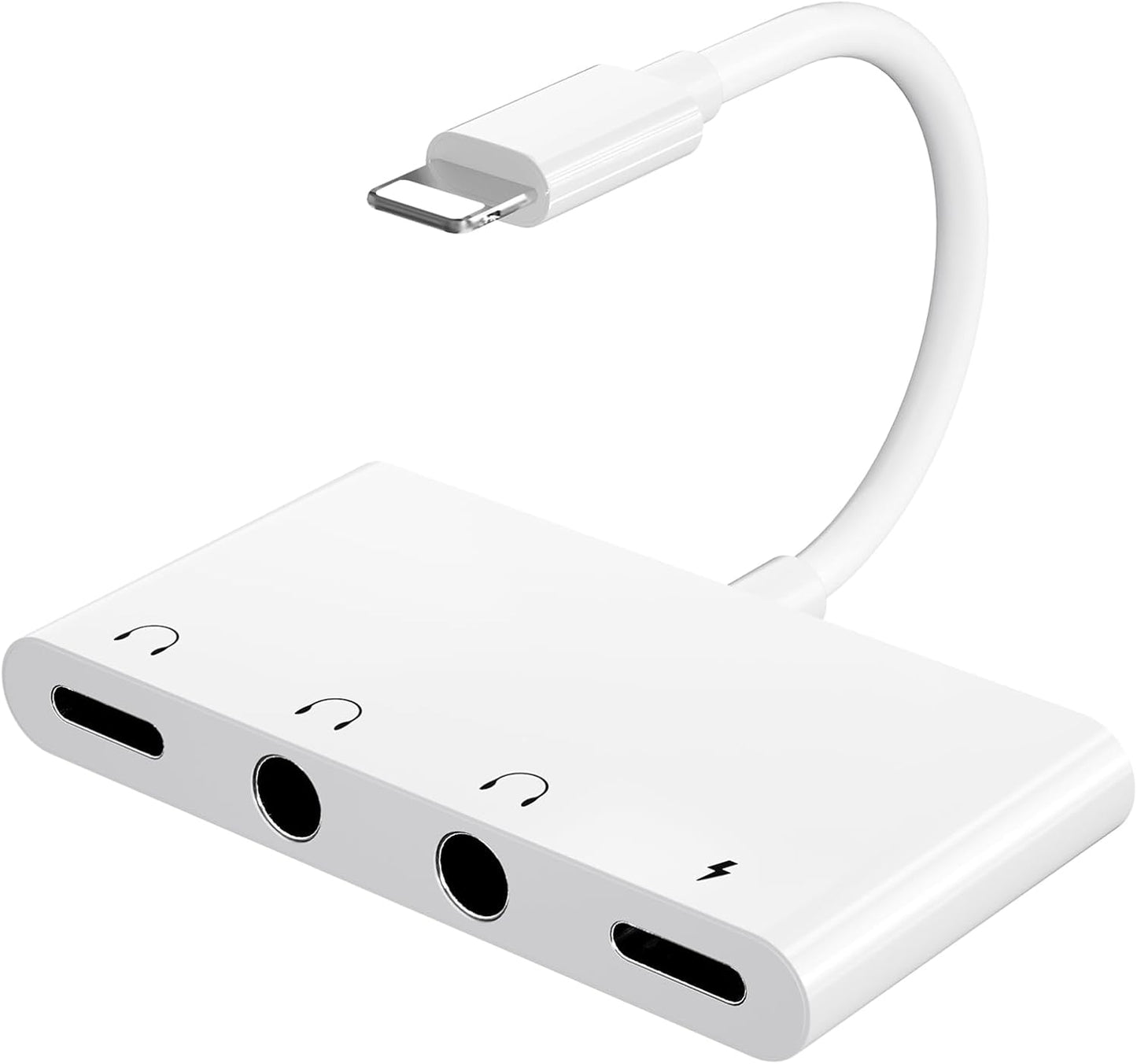 4 in 1 Headphone Splitter, iPhone Headphone Adapter + Dual 3.5mm Headphone Jack Adapter + Charging Port for iPhone 14 13 12 11 X 8 7