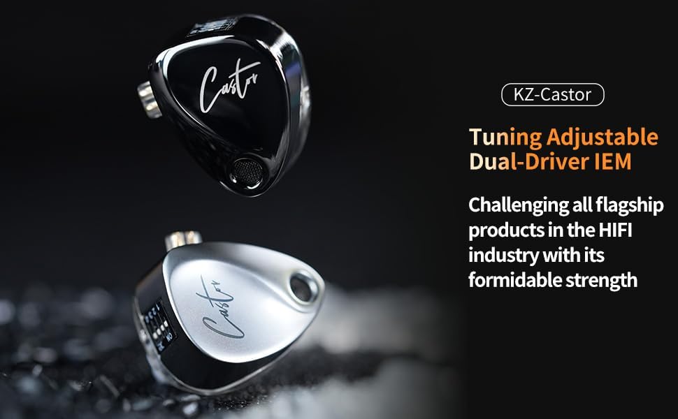 KZ Castor in Ear Monitor Headphones, Dual-Dynamic Driver Wired Gaming Earphones, HiFi IEM Wired Earbuds Noise Cancelling, 2Pin-C Detechable Cable Earbuds with Mic