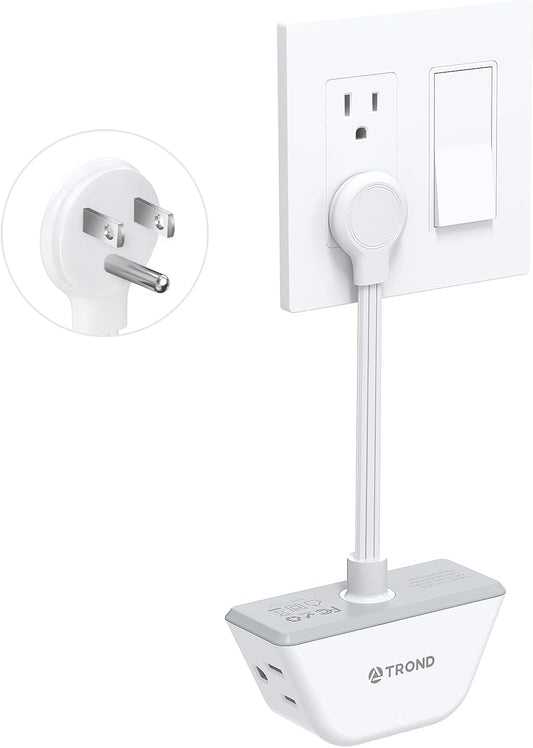 TROND Flat Outlet Extender with 6 Inch Cord - 3 Way Angled Plug Extension Outlet Adapter, Cruise Ship Essentials, Small Multiple Plug Splitter for Home Office Travel, White