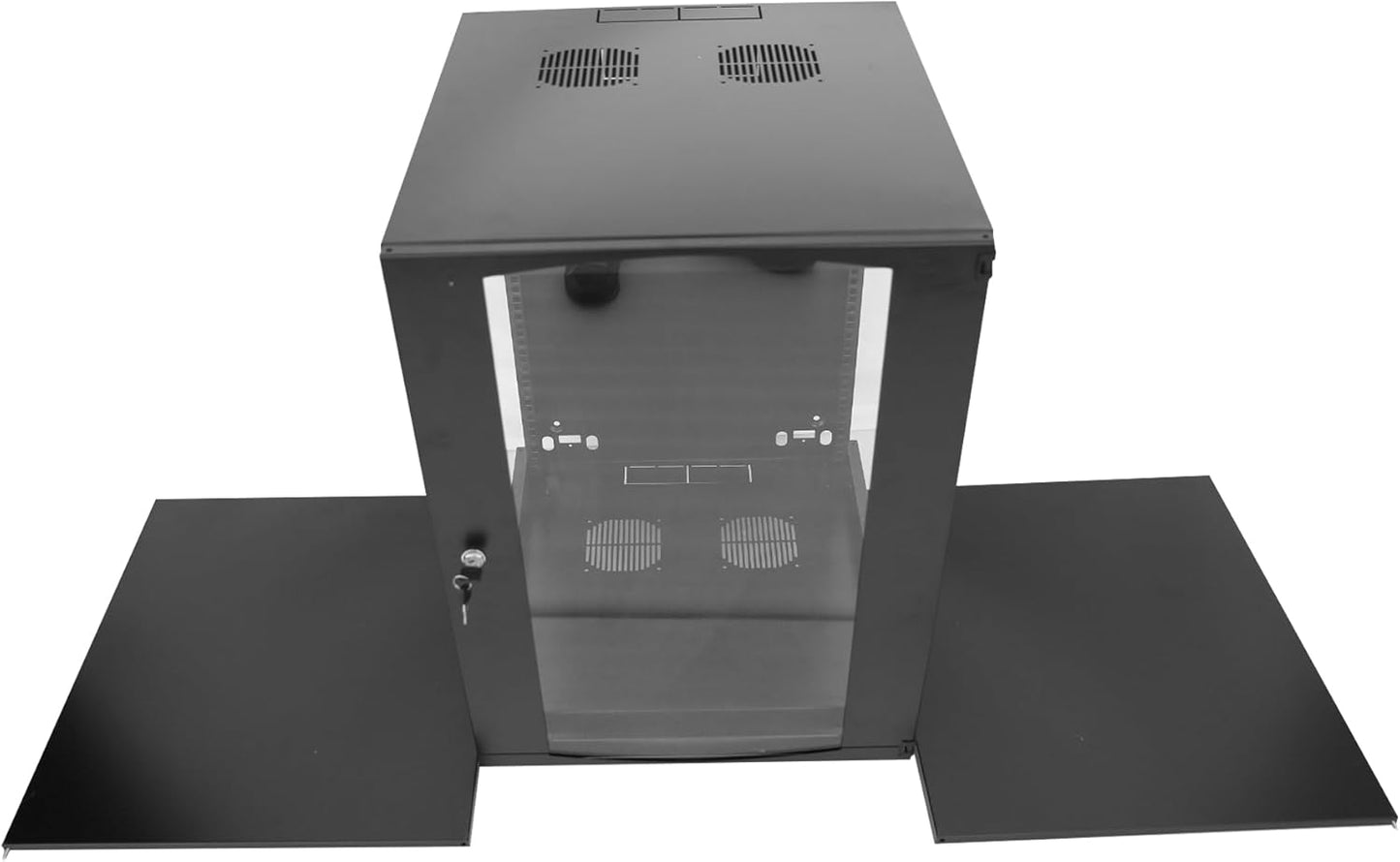 12U Server Cabinet Wall Mount Rack Enclosure with Caster Wheels 2 Server Fans Locking Glass Door Removable Side Panels 19" Network Cabinet 15-18.5" Installation Depth Heavy-Duty Frame (27INCH, 12U)