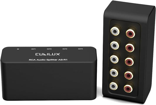 Cubilux AS-R1 4-Way Audio Splitter Box - 4-Channel Stereo RCA Splitter - Aluminum Alloy (1 in 4 Out)