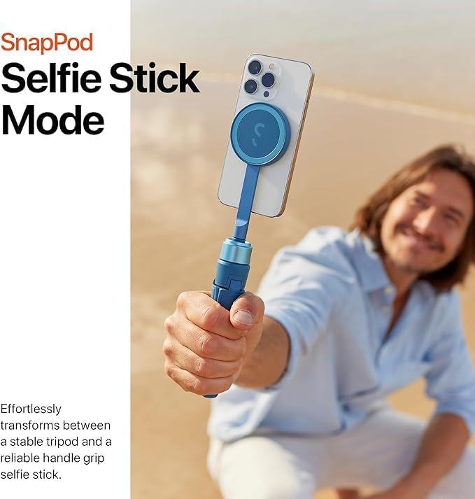 ShiftCam SnapStand Mini - Video Selfie Stick and MagSafe Tripod - Magnetic Mount Snaps on to Any Phone - Tiltable Design | Blue Jay