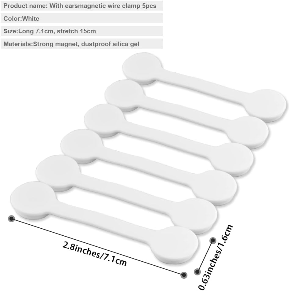 Viaky 6PCS Silicone Cable Straps Reusable Twist Noticeboard Fridge Magnets Ties Earbuds Cord Winder Wrap Bookmark Clips Wire Organizer In Office, Home, School, Kitchen (White)