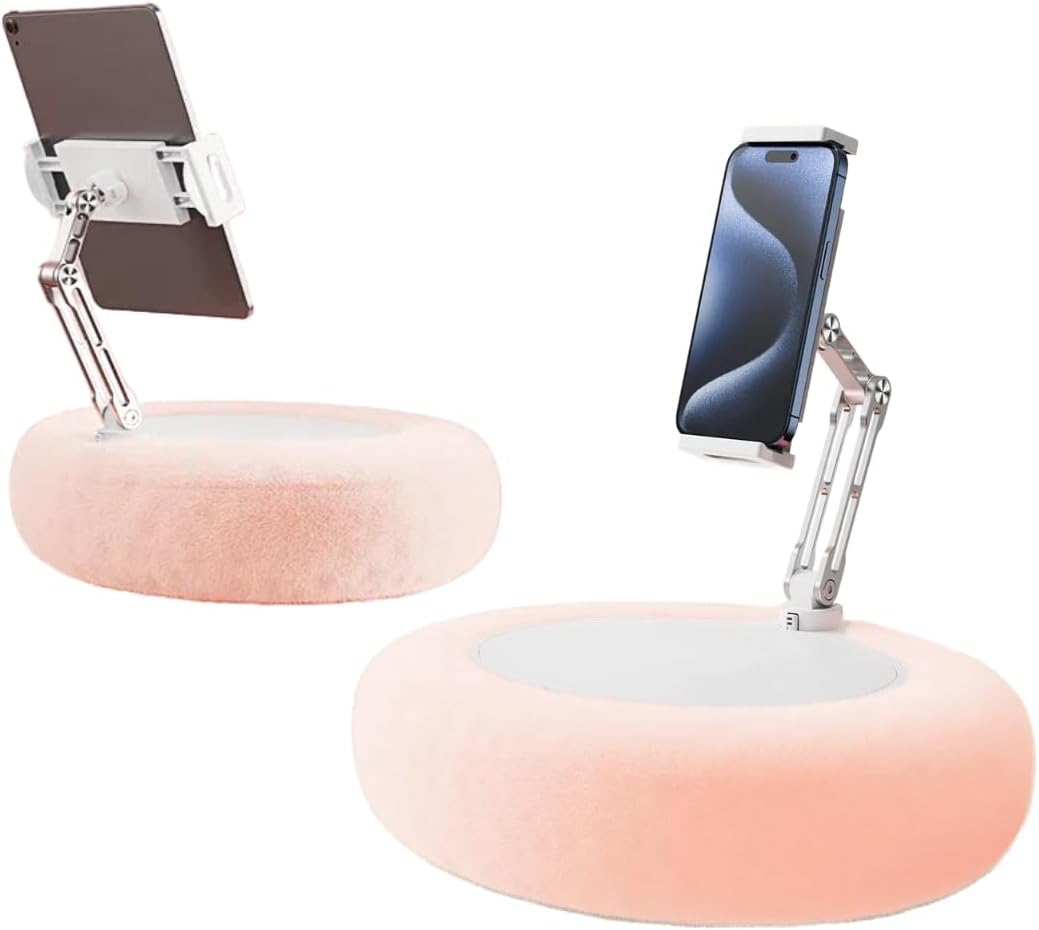 Pillow Stand Holder for Kindle Tablet iPad,Plush Mobile Phone Stand with a Snack Bowl with lid,Compatible with 4.7"-13" Phone, Tablet, iPad, iPhone, Google, Kindle, Samsung (Pink)