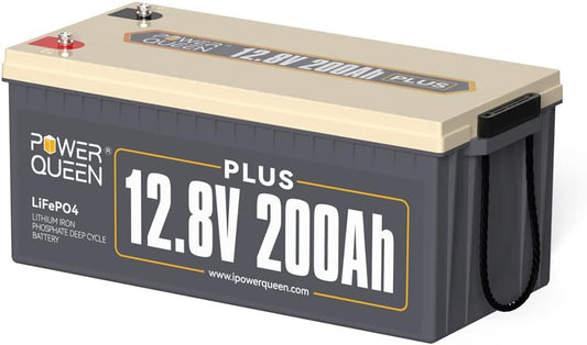 Power Queen 12V 200Ah PLUS LiFePO4 Battery, Built-in 200A BMS, 2560Wh Lithium Battery,Up To 15000 Cycles, Deep Cycle Battery for Off-Grid and Home Solar System, Marine, Trailer RV