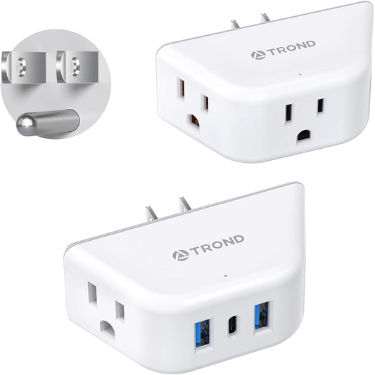 TROND Multi Plug Outlet Extender with USB - 2 Pack Wall Splitter, 3 Way Angled Outlet Adapter, Cruise Essentials, Small Multiple Expander for Cruise Ship Travel Home Office Dorm Room