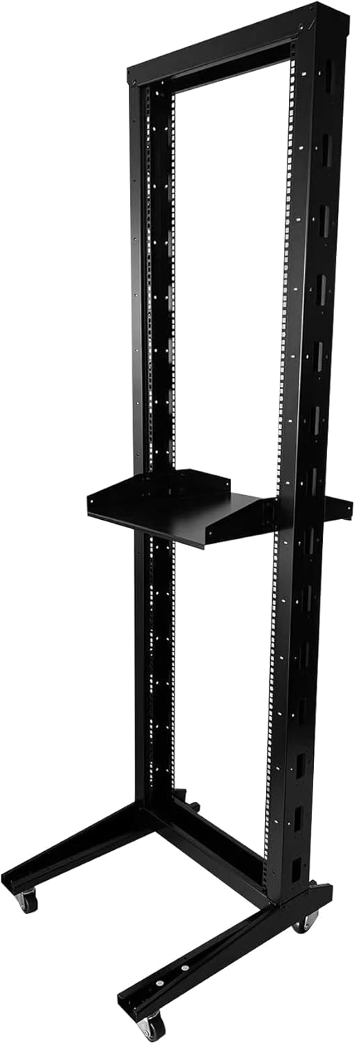 2 Post 29U Open Frame Server Rack 2-Post Server Rack Network Rack,with Movable casters，Comes with 2 Center Trays,for 19 Inch Equipment, Networking Data & IT Devices,1010lbs Weight Capacity(2P-DL-29)