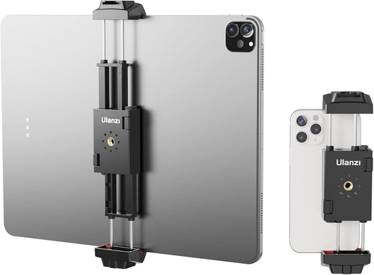 ULANZI ST-29 Phone Tripod Mount, Universal 2-in-1 Tablet Smartphone Holder Adapter with Cold Shoe Mount, 2.6"-8.8" Extend Clip Clamp Compatible with iPad, iPhone, Samsung Galaxy and More