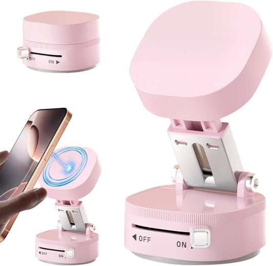 360° Adjustable Vacuum Magnetic Phone Holder, Foldable Magnetic Car Phone Holder for Your Car, Hands-Free Suction Cup Phone Mount for Car/Gym/Mirror/Smooth Surface for iPhone & Android (Pink)