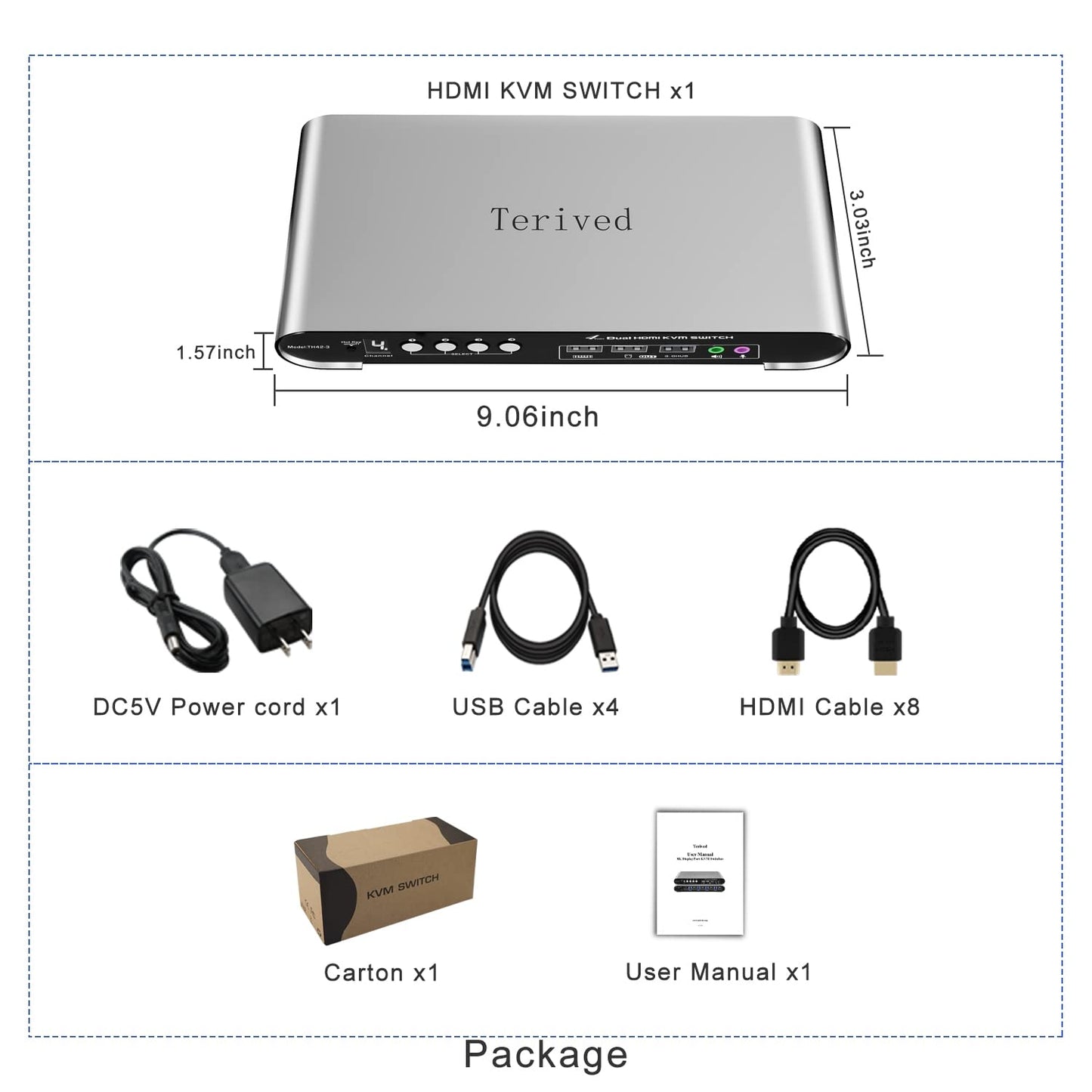 4 Computers 2 Monitors USB 3.0 HDMI KVM Switch 4K@60Hz with Hotkey Switching, Automatic Switching 4 Port Dual Monitor, Aluminum, Digital Display, USB 3.0 Audio/Mic, EDID, HDR10 with Cables