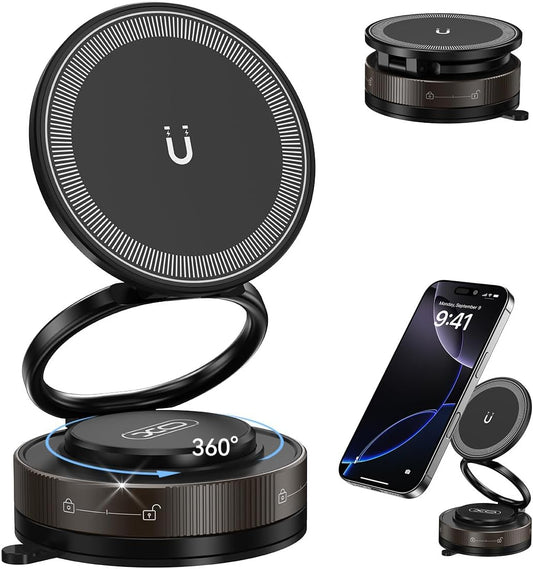 Nano Gel Car Phone Holder, 360°Rotation Adjustable Magnetic Cellphone Mount Foldable Car Phone Stand Strong Suction Phone Holders for Car/Makeup/Gym/Mirror,Fit for All Magsafe Smartphones