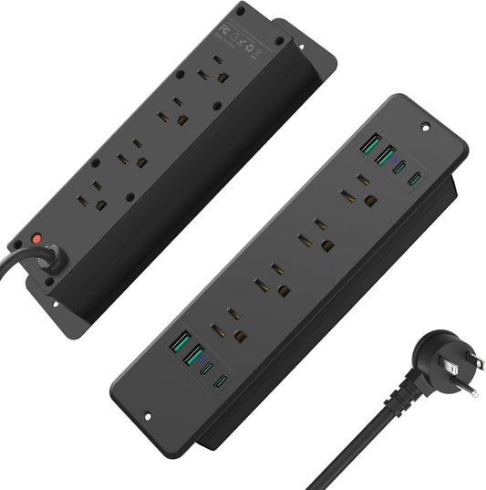 HHSOET 16 in 1 Recessed Power Strip Flat Plug, 45W Fast Charging Furniture Outlet with USB, Conference Recessed Surge Protection with 8 AC Plugs, 4 USB Ports 4 USB-C, 6ft Power Cord.(Black)