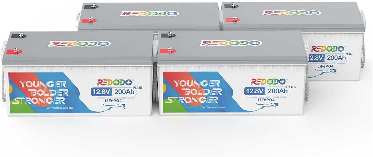 Redodo 12V 200Ah Plus Lithium Battery (Pack 4), Max 2560W Power Output, 200A BMS Protection, Up to 4000-15000 Deep Cycles,Perfect for Backup Power, RV, Marine, Off-Grid Application, etc