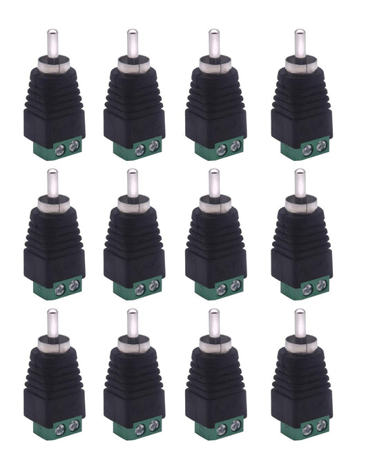 RCA Plugs for Speaker Wire, RCA to AV Screw Terminal Connector, Phono RCA Male Plug Solderless Converter Audio/Video Speaker Wire Connectors Solderless Adapter(12 Pack)