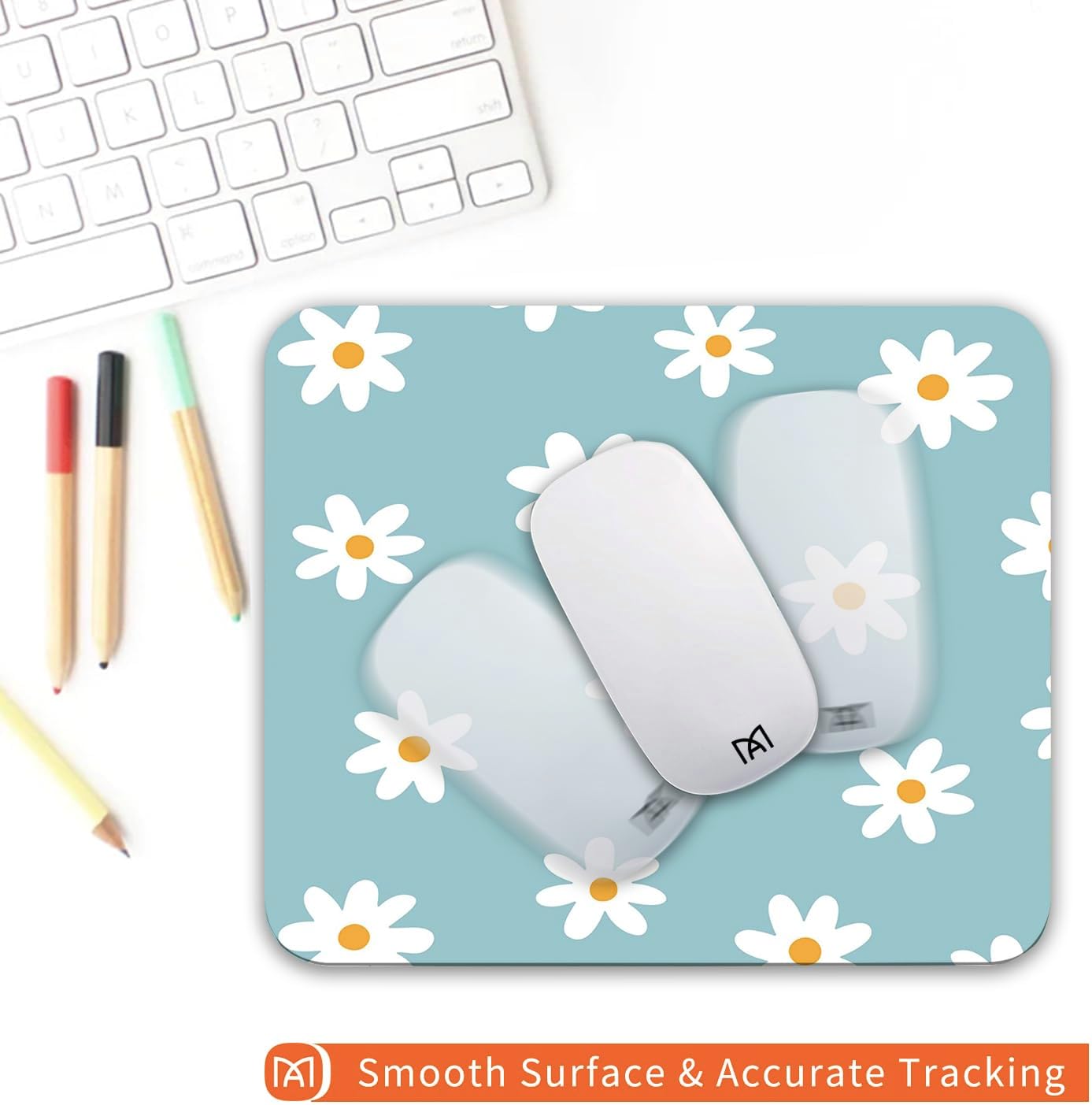 Square Mouse Pad Little Daisy,Personalized Premium-Textured Custom Mouse Mat Design,Washable Mousepad Cloth,Non-Slip Rubber Base Computer Mouse Pads for Wireless Mouse