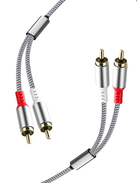 2RCA to 2RCA Cable 2 RCA Male Hi-Fi Systems Audio Stereo Subwoofer Cable Nylon-Braided Auxiliary Audio Cord for Home Theater HDTV Amplifiers Hi-Fi Systems Speakers and etc 6.6Ft Silver