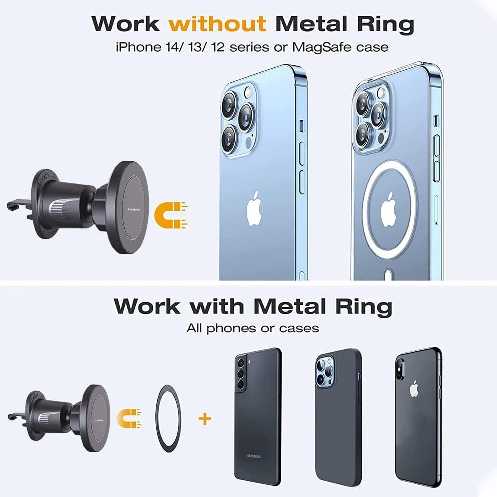 Magnetic Phone Holder for Car - Metal Hook, Compatible with iPhone, Easy Installation, Secure Hold, 360 Rotation, 20-Day Satisfaction Guarantee