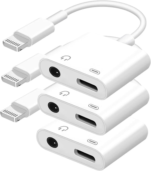 [Apple MFi Certified] 2-in-1 Charging & Audio Adapter for iPhone, Lightning to 3.5mm Headphone Jack Dongle Splitter, Supports Hi-Res Lossless Sound, Compatible with iPhone 14/13/12/11/XS/XR/8/7 3Pack