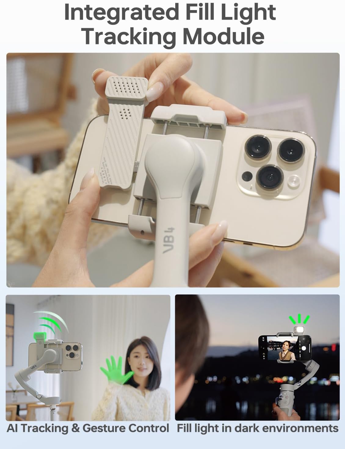 FeiyuTech VB 4SE Kit-Phone Gimbal Stabilizer with Bag,Lighting Enabled Tracking Module, Phone Gimbal for Video Recording,Gesture Control, Fit iPhone&Android,Vertical Shot for YouTube,TikTok,Max 0.69lb