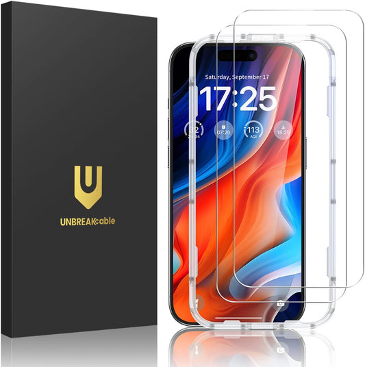UNBREAKcable 2-Pack Screen Protector for iPhone 16 Pro Max, Double Shatterproof Tempered Glass [Easy Installation Frame] [9H Hardness] [99.99% HD Clear] [Case Friendly] for iPhone 6.9 inch