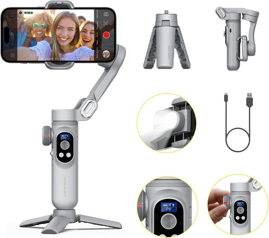 Gimbal Stabilizer for Smartphone, 3-Axis Portable iPhone Gimbal w/OLED Display for iPhone/Andriod, Phone Gimbal with Face/Object Tracking for Tiktok YouTube Vlog-Smart X Pro Gray