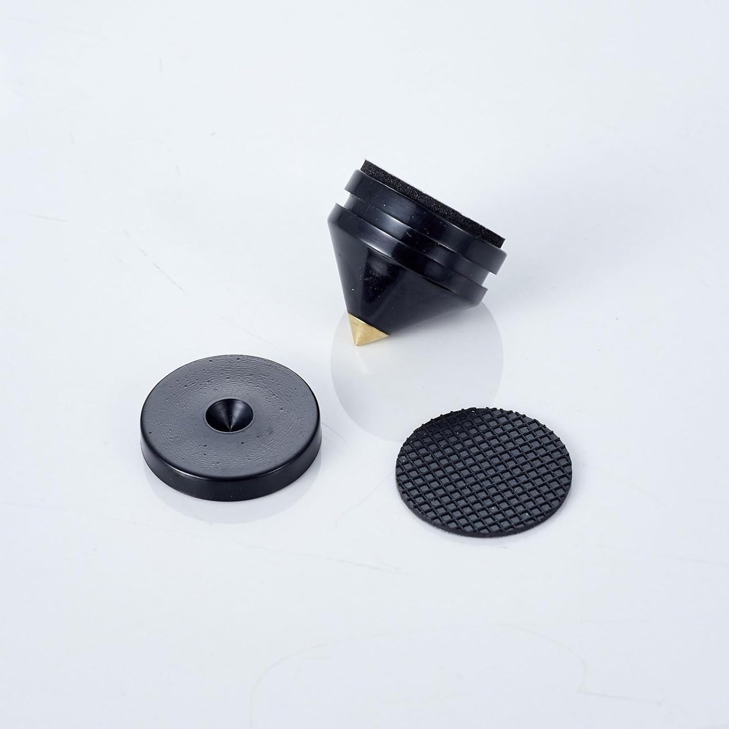 Speaker Spikes Floor Protectors 8pcs, Light Weight Shockproof Speaker Isolation Stand Feet for HiFi Amplifier, Subwoofer, DAC Recorder, Turntable, Cone Base Pad with Adhesive, Black