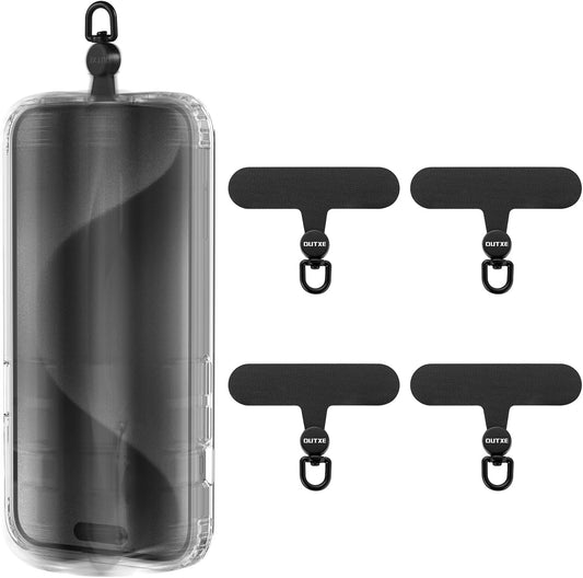 OUTXE Phone Tether Tab Rotatable 360°, 4 Pack Phone Lanyard Patch for Phone Strap Compatible iPhone & Other Cell Phone (Black)