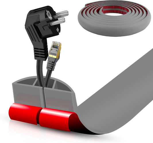 Floor Cord Cover Self Adhesive Cord Hider,10FT Cable Management, Extension Strip Protector for Wires, Prevent Cable Trips for Offices, Gyms, Exhibitions Cavity:0.47"(W) x 0.35"(H) Gray