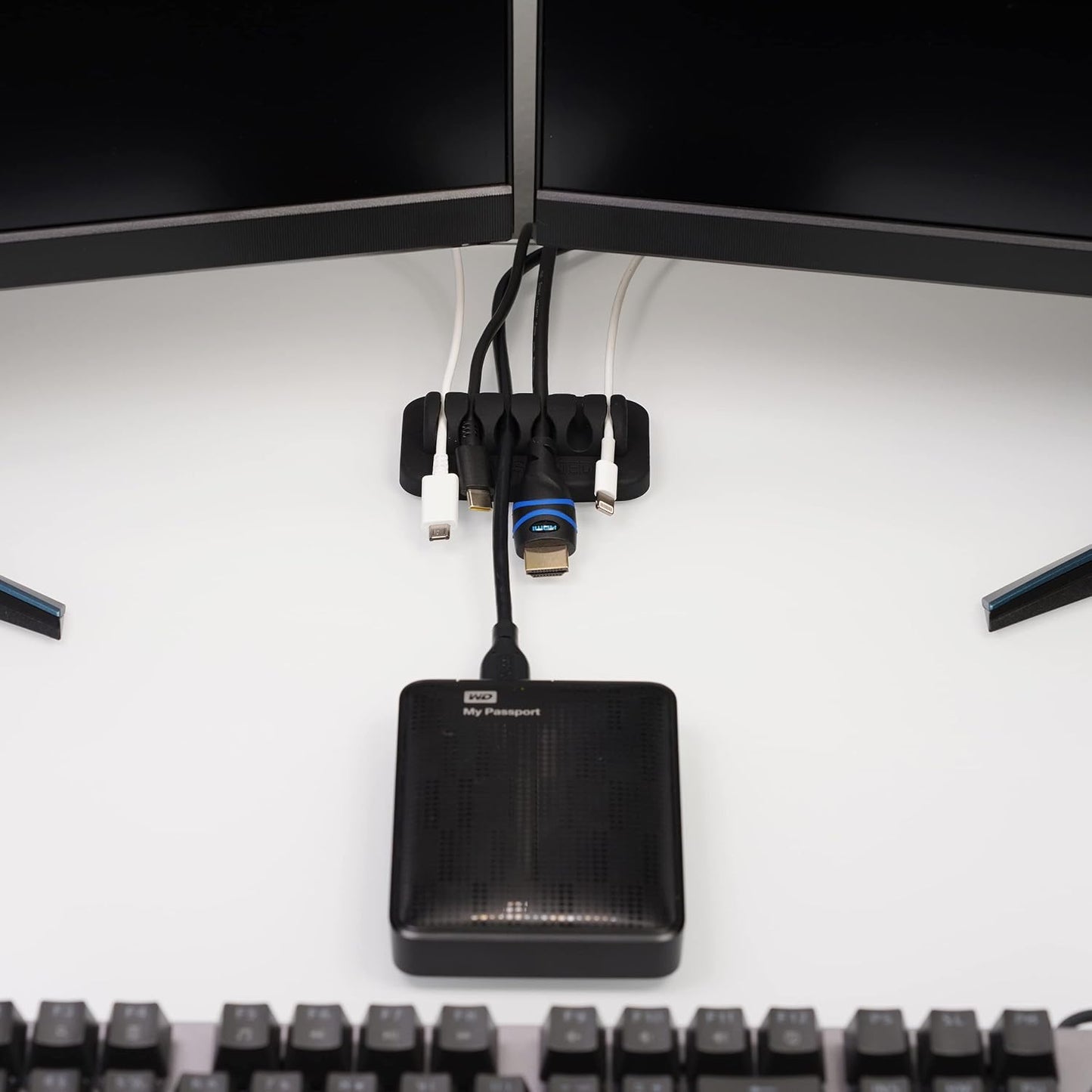 Desktop Cable Organizer, Weighted, Eco-Friendly Silicone, No Bad Smell, Bundled with 4 Reusable Cable Ties (Black)