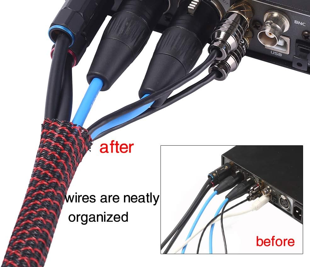 Alex Tech 25ft - 1/2 inch Cord Protector Wire Loom Tubing Cable Sleeve Split Sleeving For USB Cable Power Cord Audio Video Cable – Protect Cat From Chewing Cords - Blackred