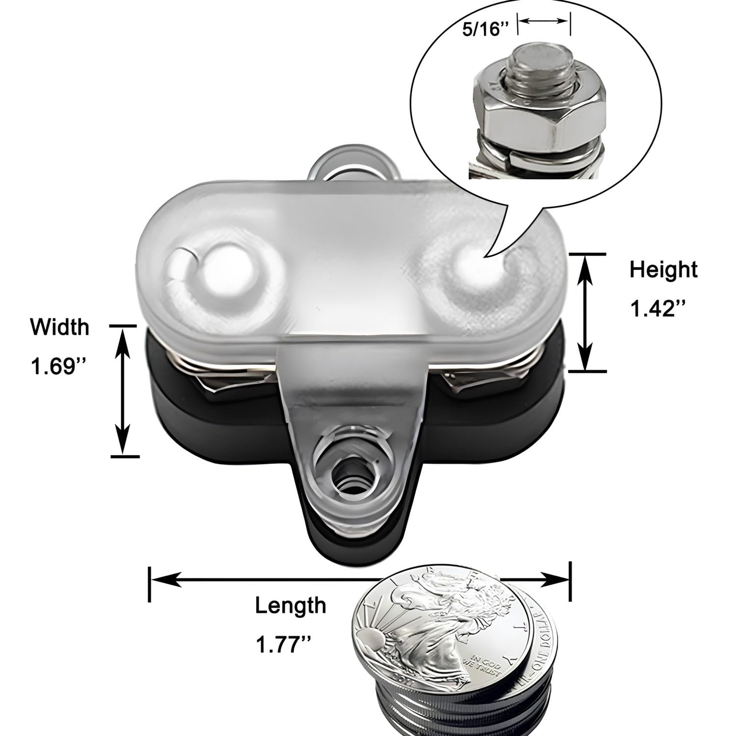 Heart Horse Bus Bar Terminal Block 5/16'' Power Stud Battery Junction Post Distribution Block Insulated with Cover DC 48V 300A for Auto Truck RV Boat (5/16'',Red+Black)