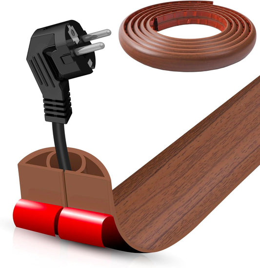 Floor Cord Cover Self Adhesive Cord Hider,20FT Cable Management, Extension Strip Protector for Wires, Prevent Cable Trips for Offices, Gyms, Exhibitions Cavity:0.39"(W) x0.27(H) Wood Red Teak