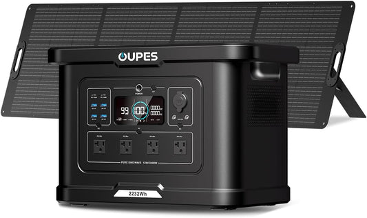 OUPES Exodus 2400 Solar Generator with a 240W Panel, 2400W / 2232Wh Portable Power Station with APP Control & UPS for RV, Home Backup, Professional Outdoor Use