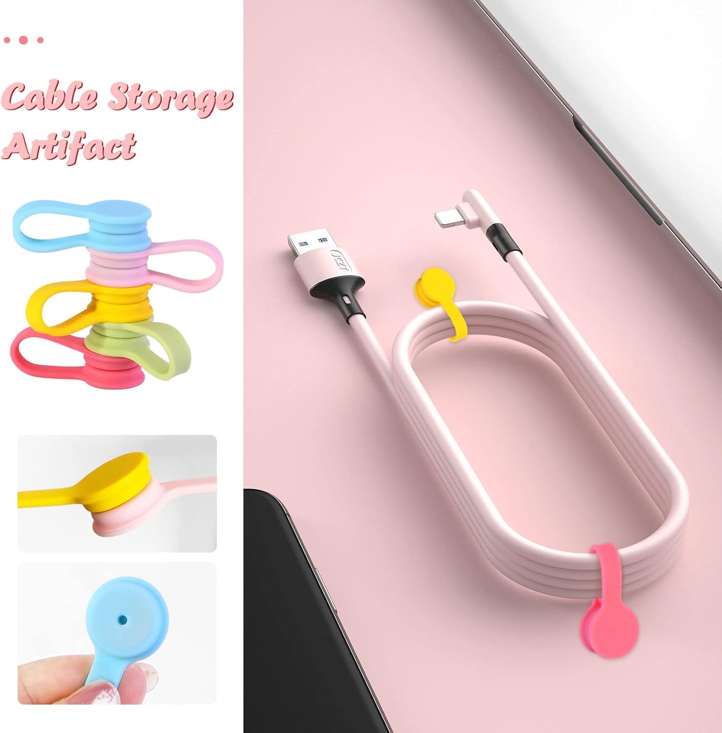 Viaky Magnetic Twist Ties 6-Pack, Multicolor Cable Clips Cord Organizers, Reusable Magnet Wrap Straps For Earphones, USB Cables, Bookmarks, Keychains – Macaron Colors